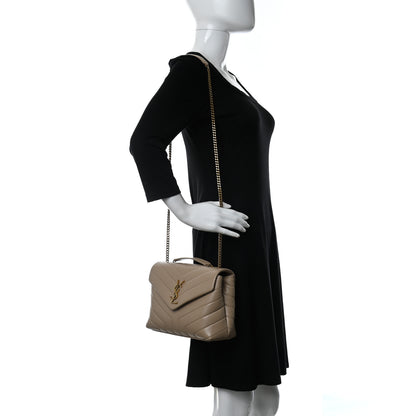 Saint Laurent Calfskin Y Quilted Monogram Small Loulou Chain Satchel Dark Beige 2 of 9