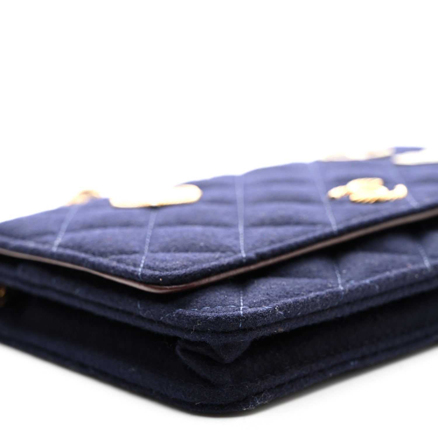 Chanel Felt Quilted Paris-Hamburg Charms Wallet On Chain WOC Dark Navy 9 of 10