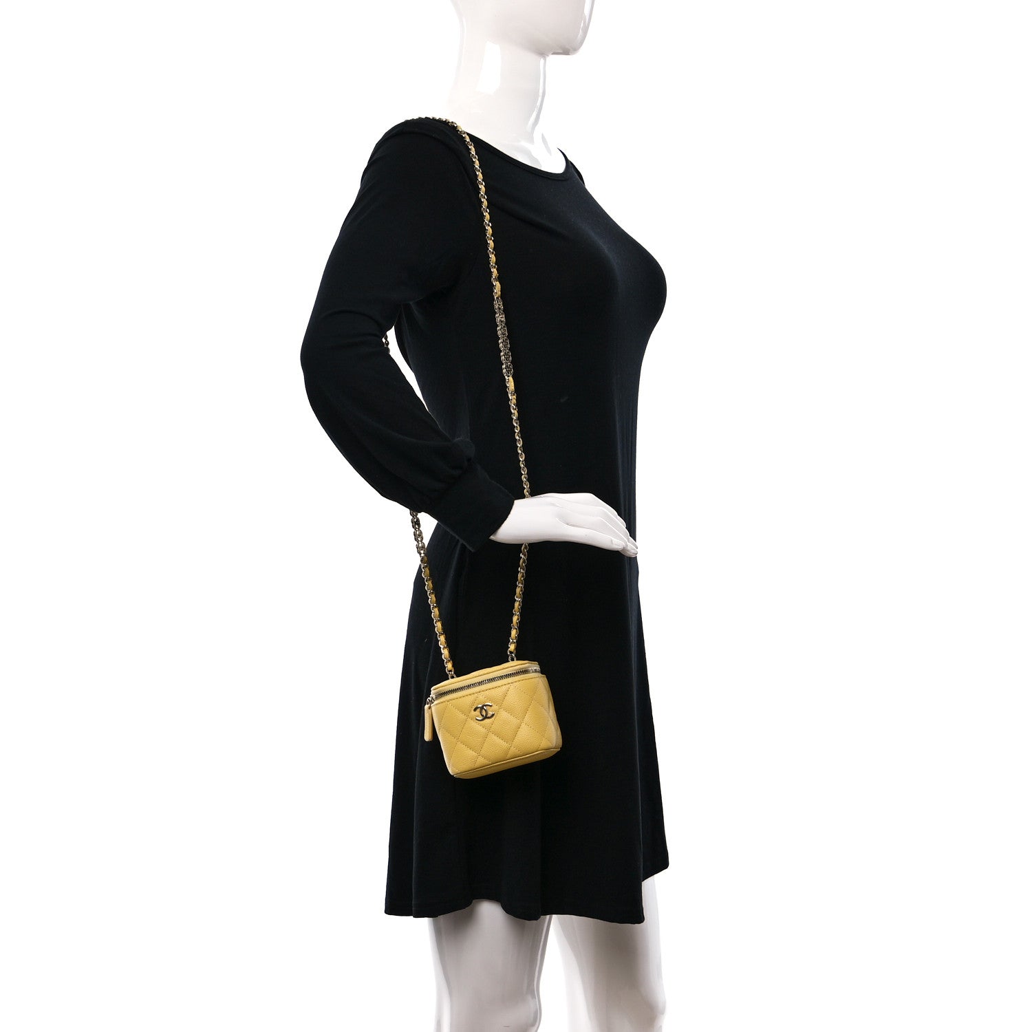Chanel Caviar Quilted Tiny CC Mini Vanity Case With Chain Yellow 2 of 9