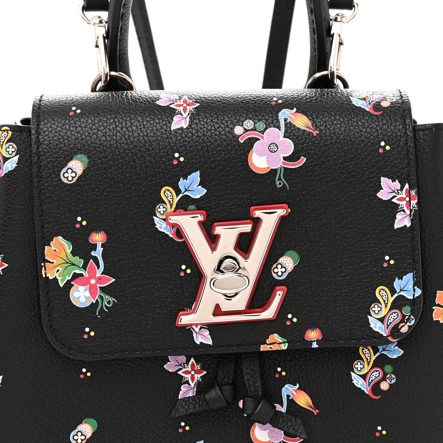 Louis Vuitton Calfskin Flower Lockme Mini Backpack Black