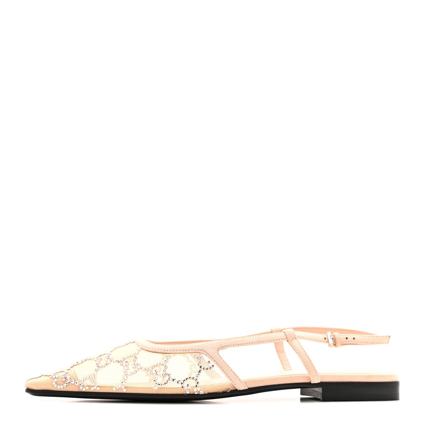 Suede Mesh Crystal GG Monogram Slingback Ballet Flats 37 Light Powder Skin Rose
