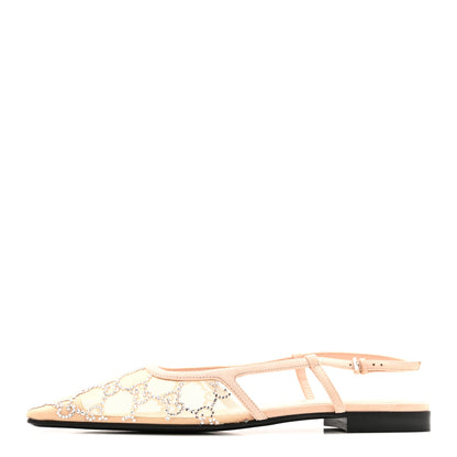 Gucci Suede Mesh Crystal GG Monogram Slingback Ballet Flats 37 Light Powder Skin Rose 1 of 12