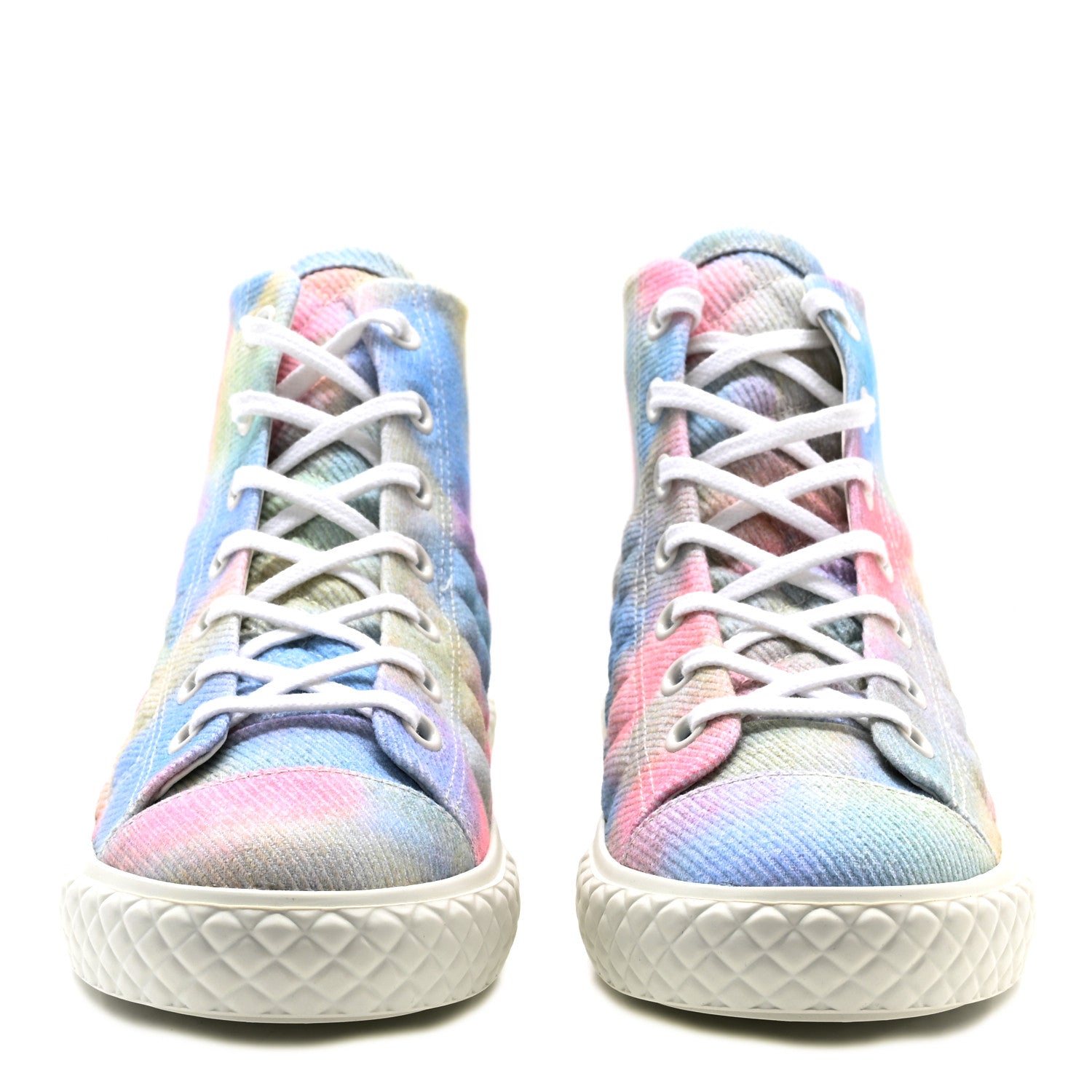 Chanel Printed Fabric High Top CC Sneakers 39.5 Green Pink Blue White 2 of 10
