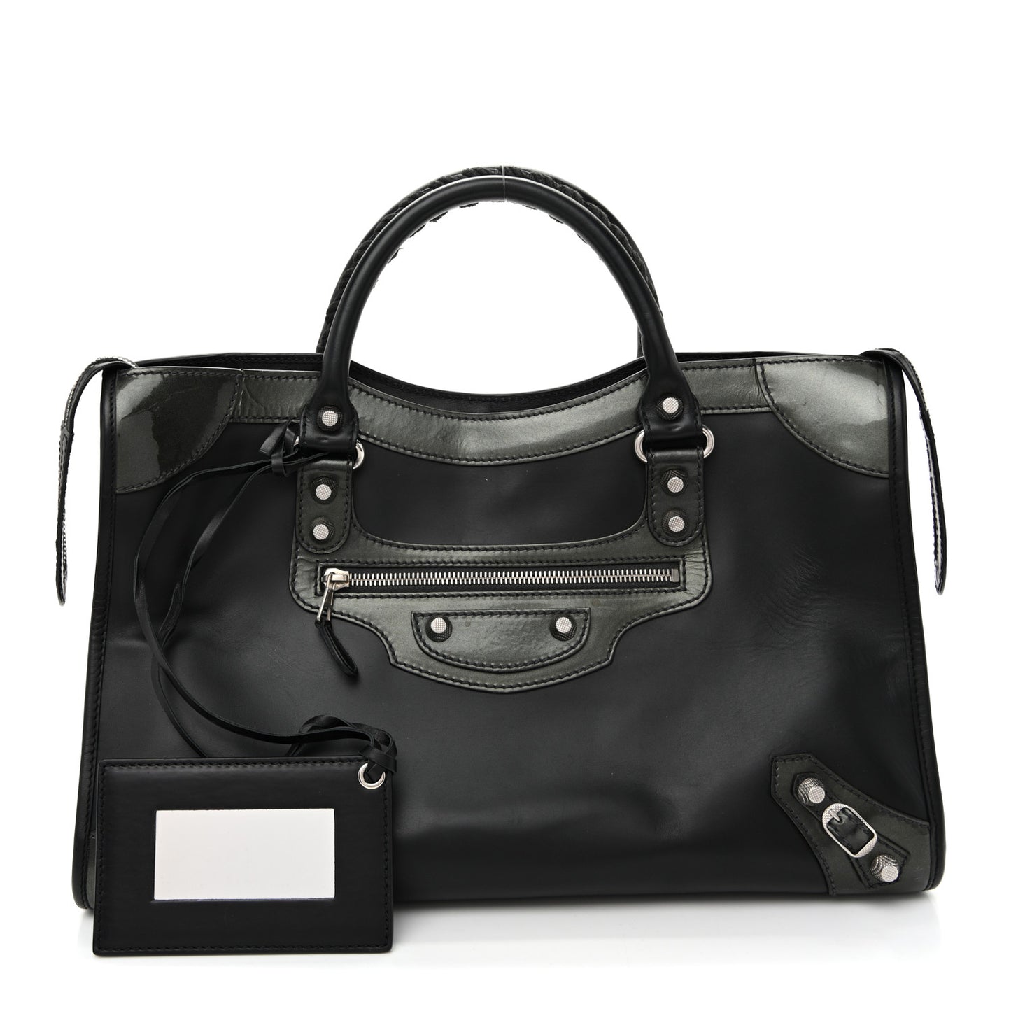 Smooth Calfskin Metallic Patent Giant 12 Silver Hardware City Vert Poker Fonce