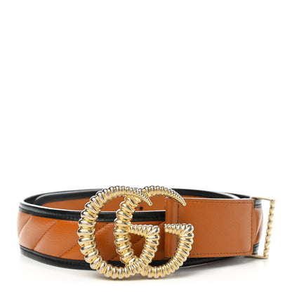 Gucci Azalea Calfskin Matelasse Diagonal Torchon Double G 40mm Belt 85 34 Cognac Black 1 of 3