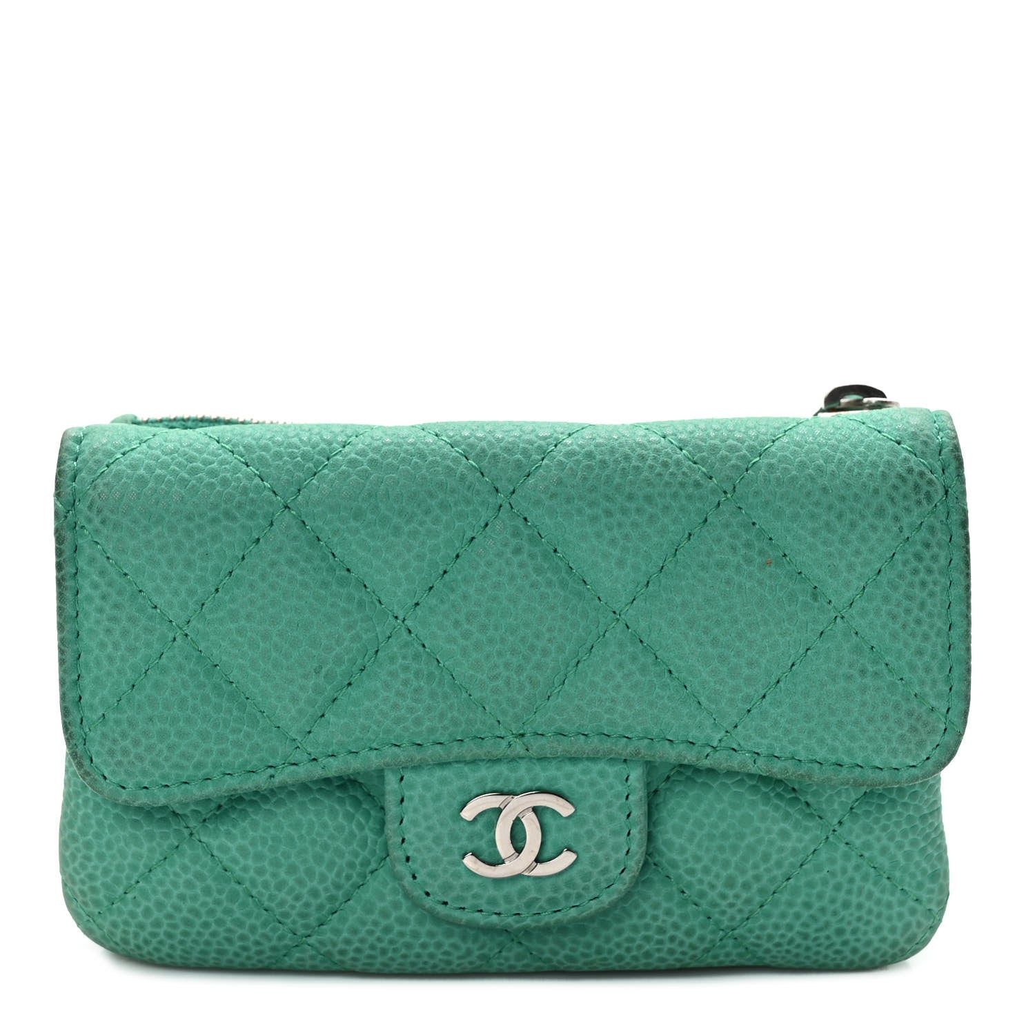 Chanel Iridescent Caviar Quilted Flap Zip Card Holder Green 1 of 11