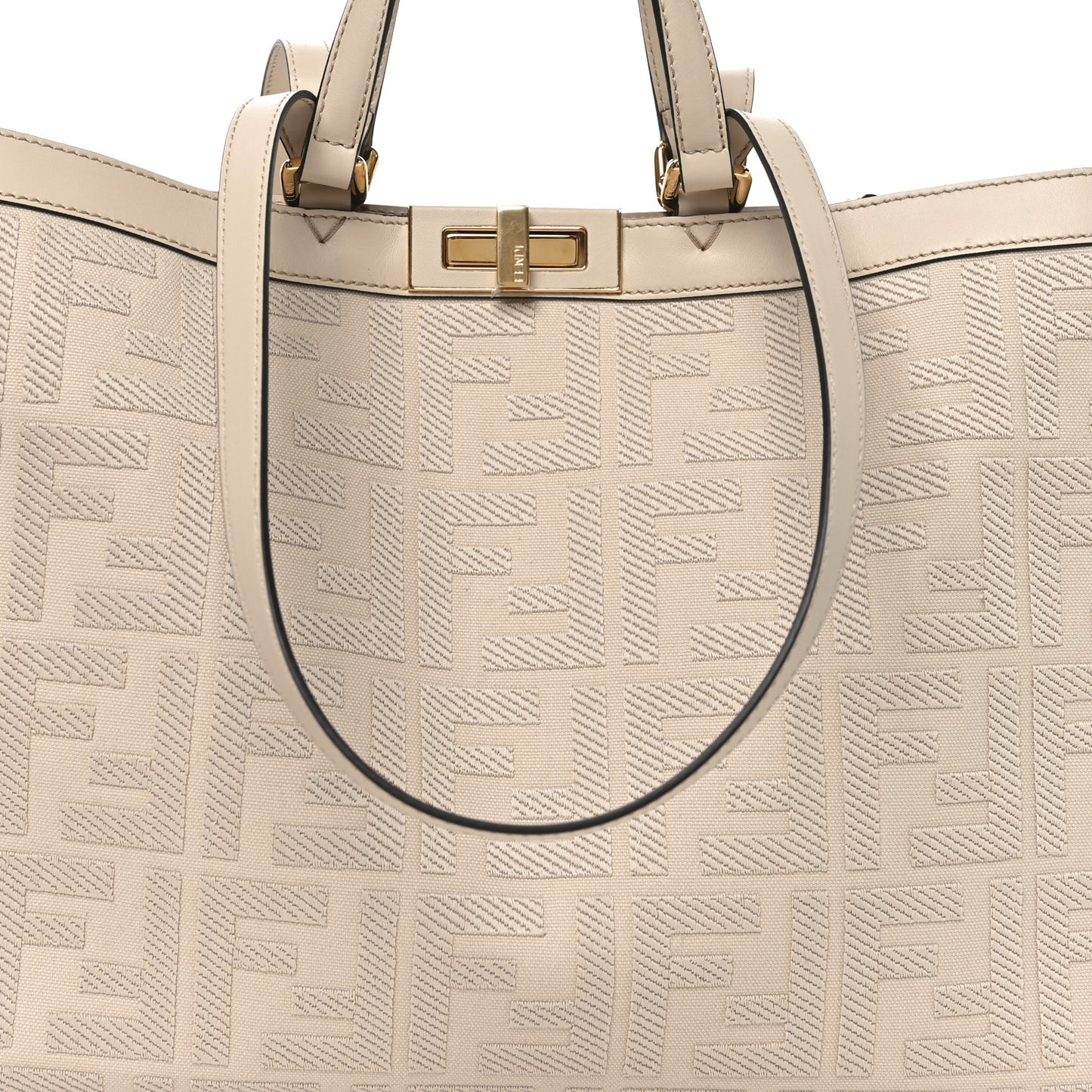 Canvas Vitello King FF Embroidered Medium Peekaboo X-Tote Poudre