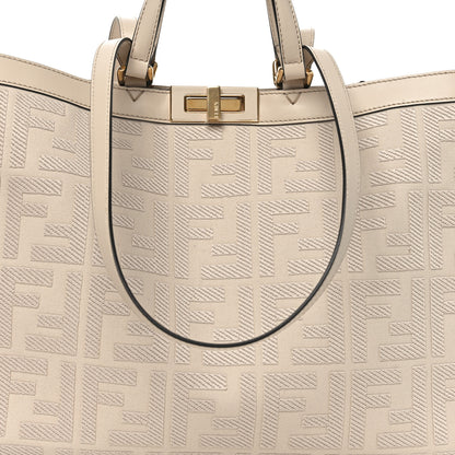 Fendi Canvas Vitello King FF Embroidered Medium Peekaboo X-Tote Poudre 8 of 10