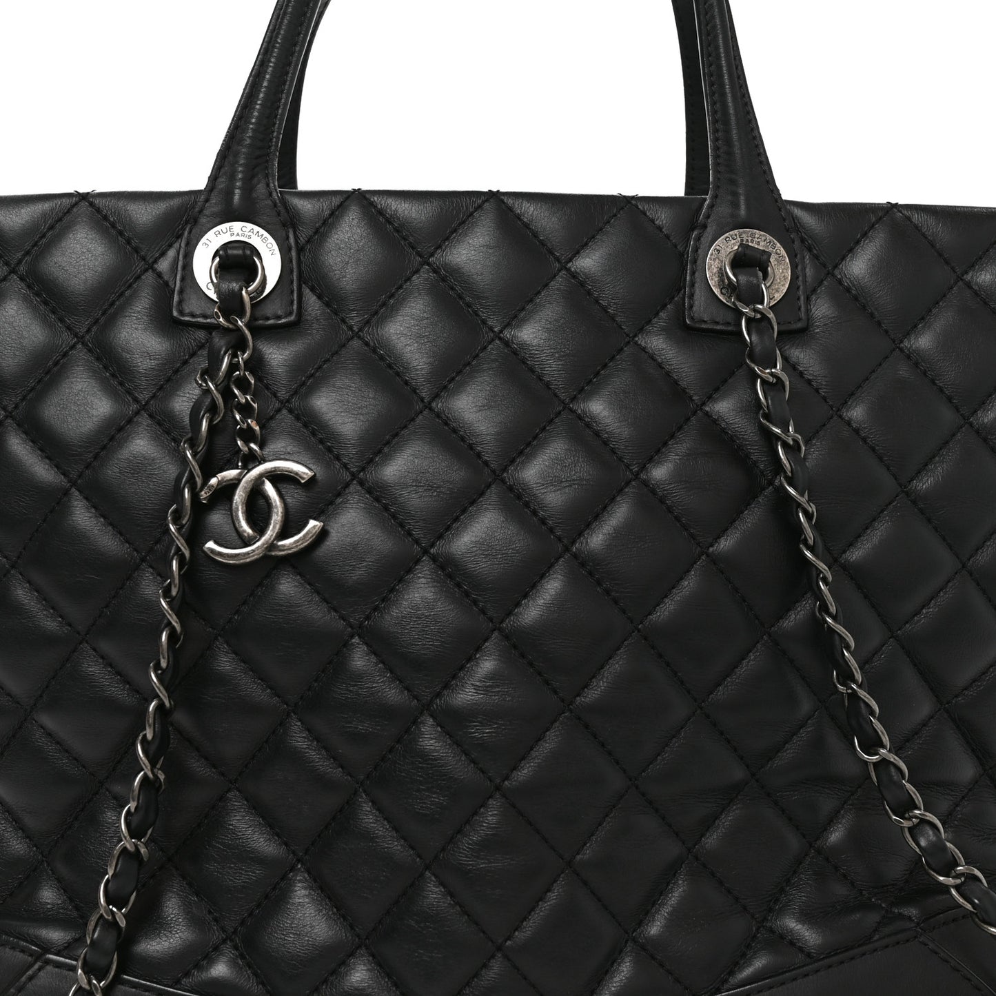 Calfskin Quilted Large Easy Shopping Tote Black