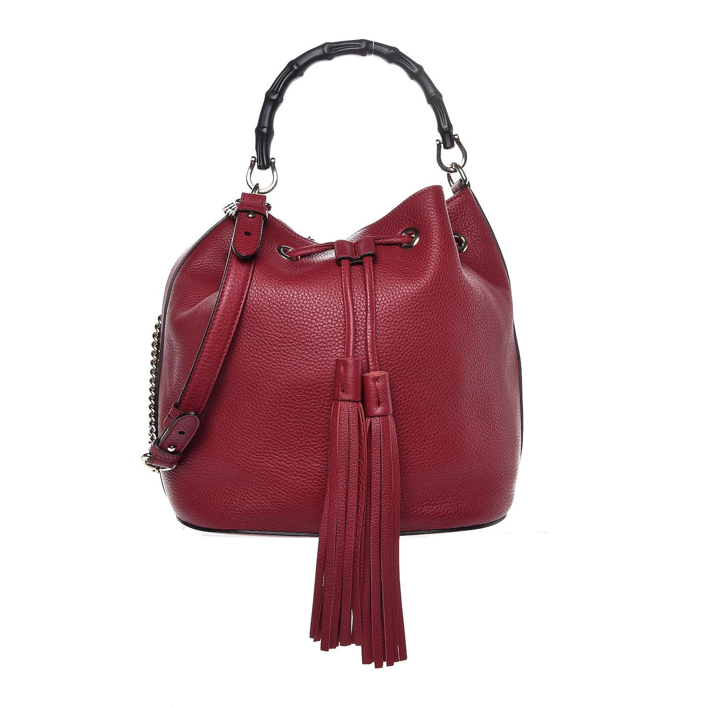 Pebbled Calfskin Miss Bamboo Bucket Bag Burgundy
