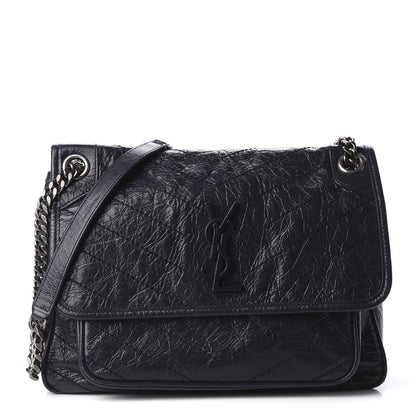 Saint Laurent Crinkled Calfskin Matelasse Monogram Medium Niki Chain Satchel Deep Marine 1 of 9