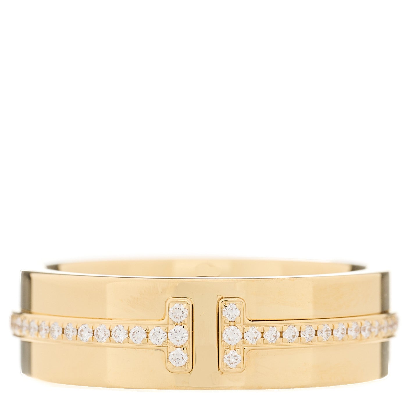 18K Yellow Gold Diamond Wide T Two Ring 49 5