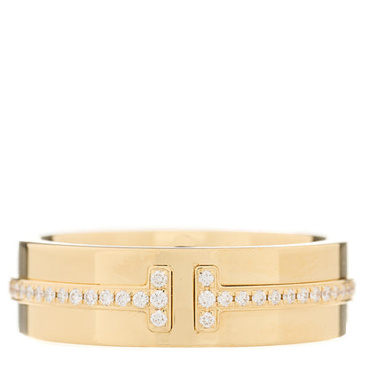 Tiffany 18K Yellow Gold Diamond Wide T Two Ring 49 5 1 of 3