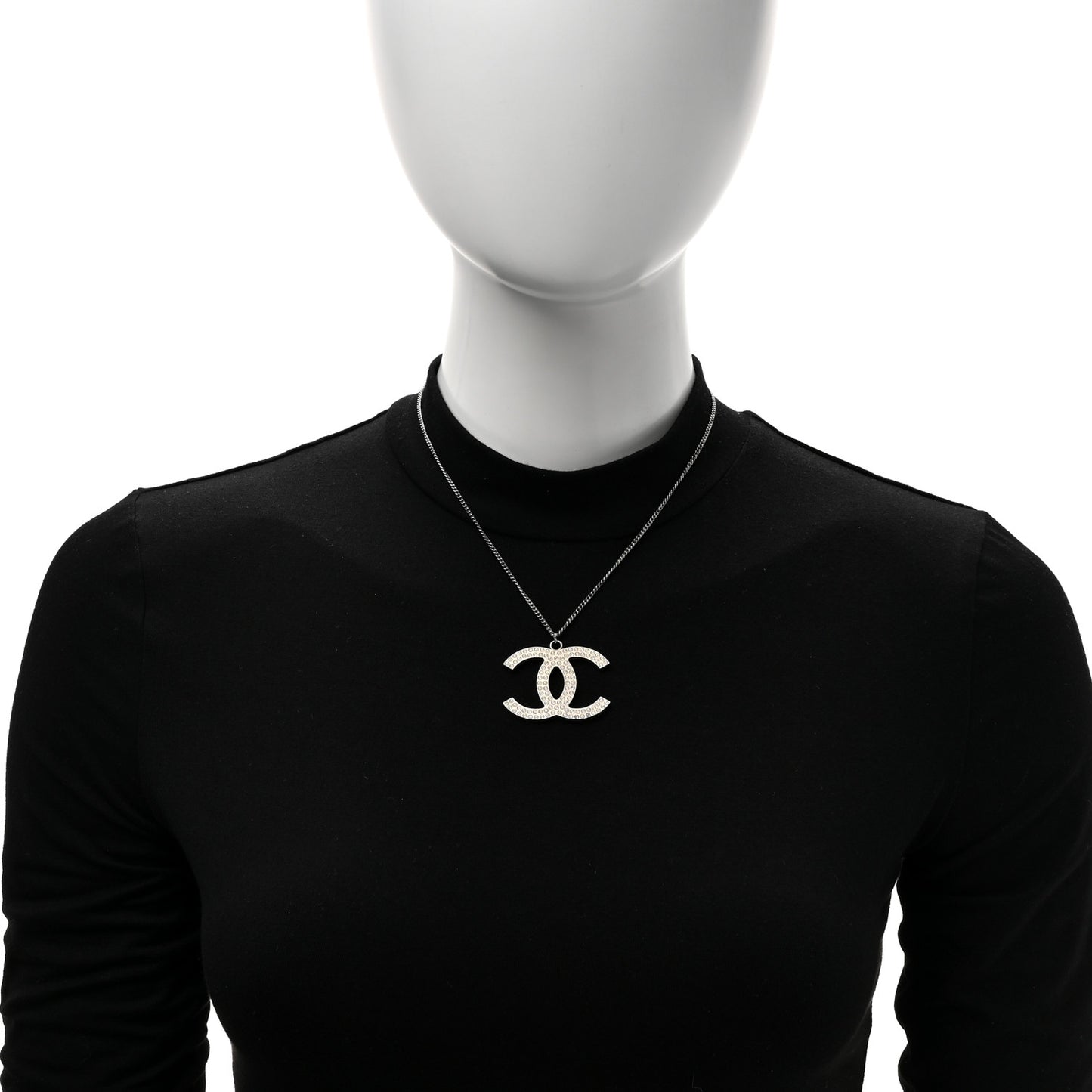Crystal Large CC Pendant Necklace Silver