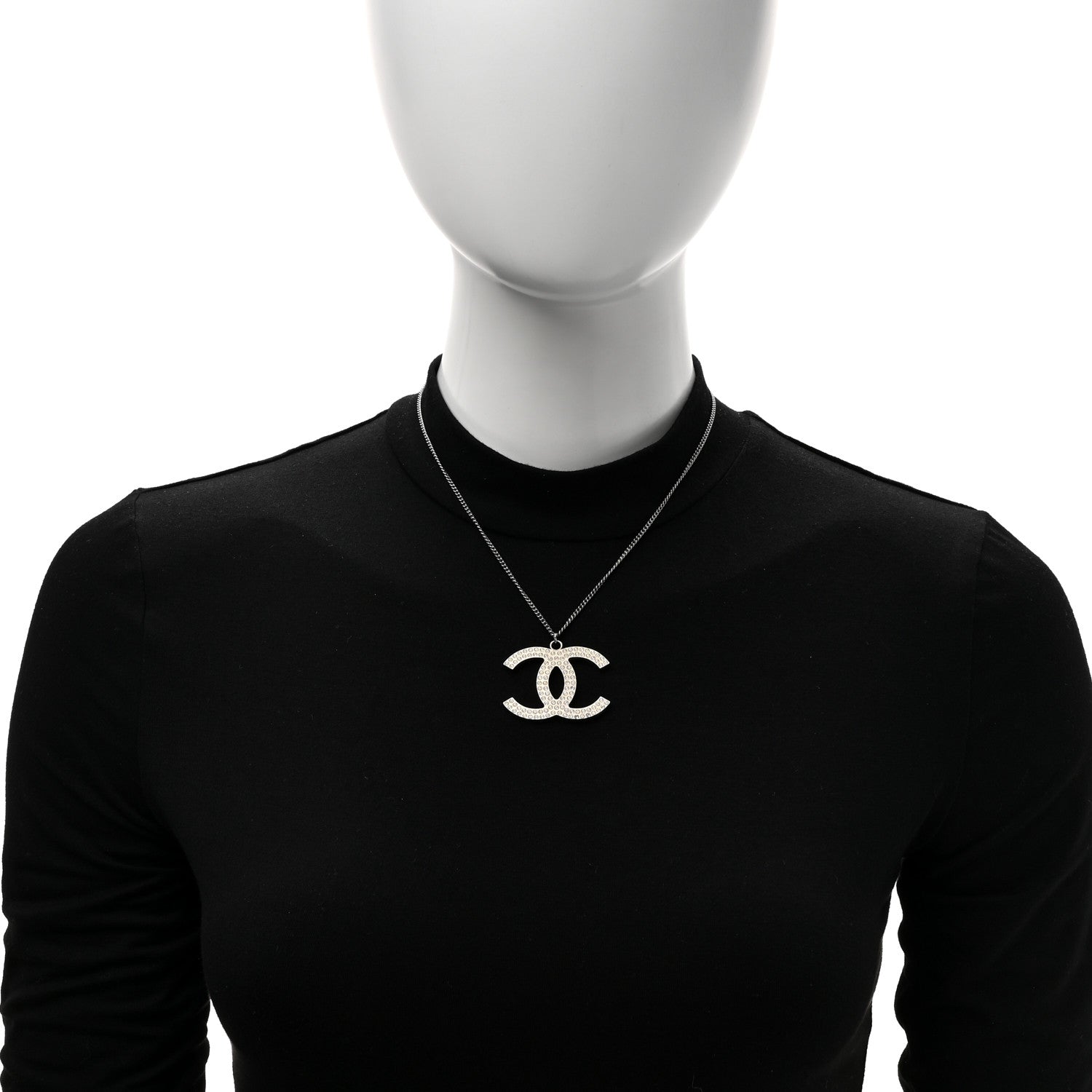 Chanel Crystal Large CC Pendant Necklace Silver 2 of 5