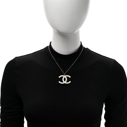 Chanel Crystal Large CC Pendant Necklace Silver 2 of 5
