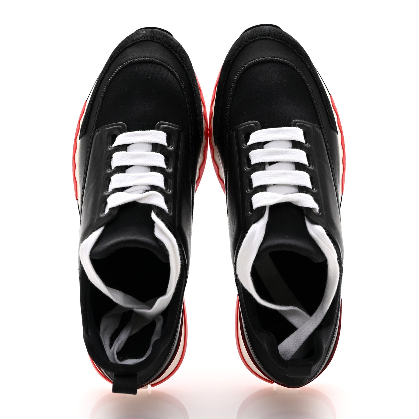 Calfskin Technical Canvas Suede Goatskin Womens Stadium Sneakers 37.5 Black