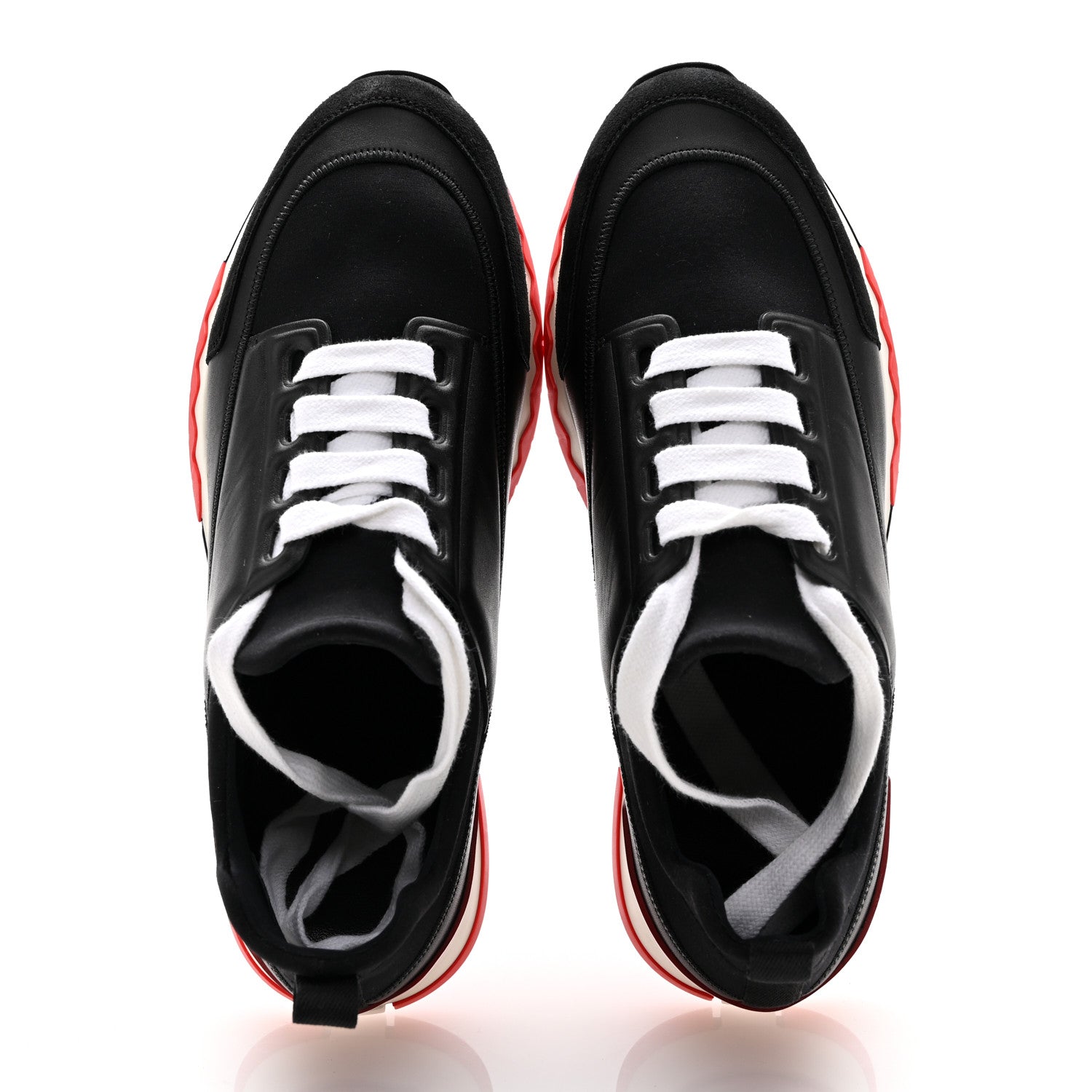 Hermes Calfskin Technical Canvas Suede Goatskin Womens Stadium Sneakers 37.5 Black 2 of 15