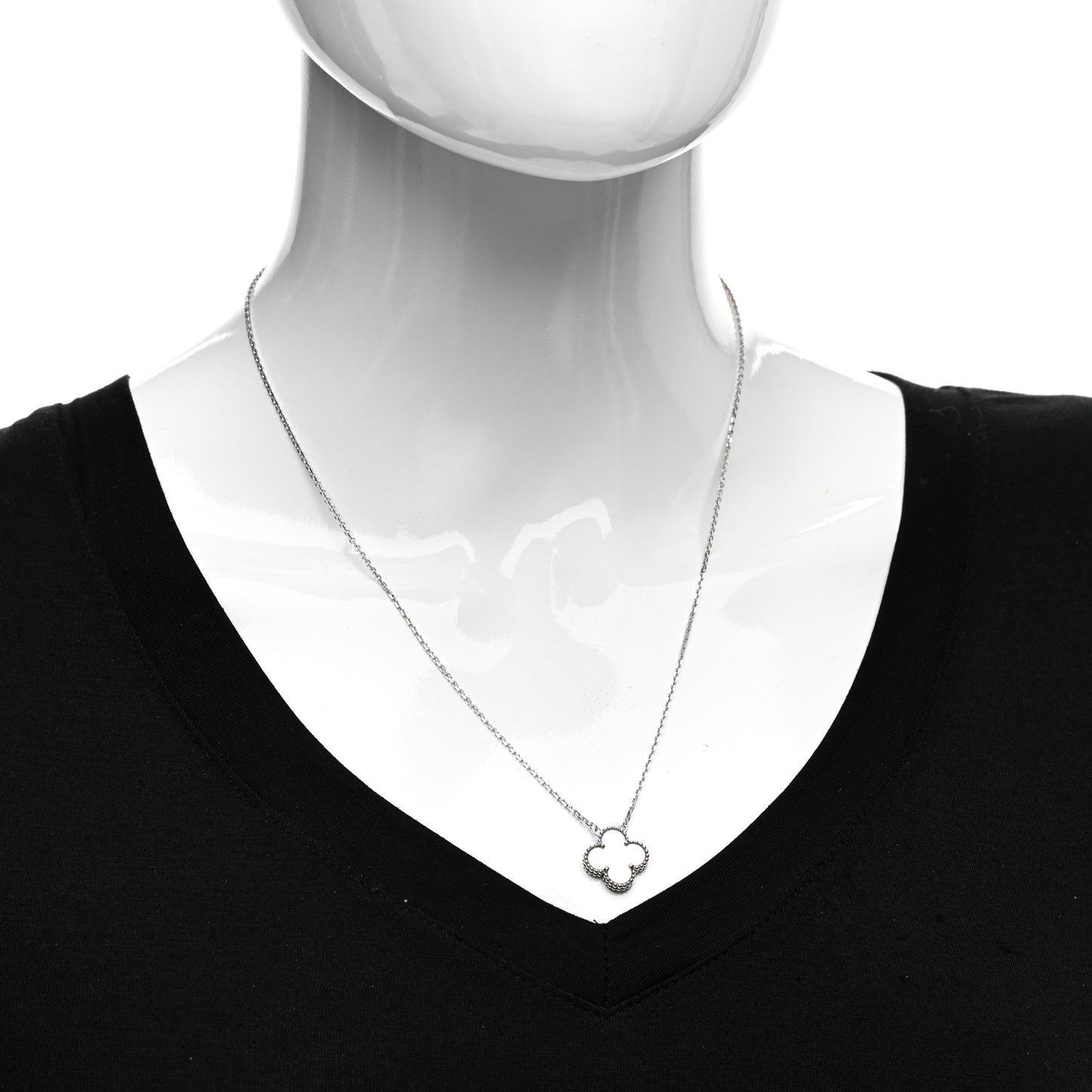 18K White Gold Mother Of Pearl Vintage Alhambra Pendant Necklace
