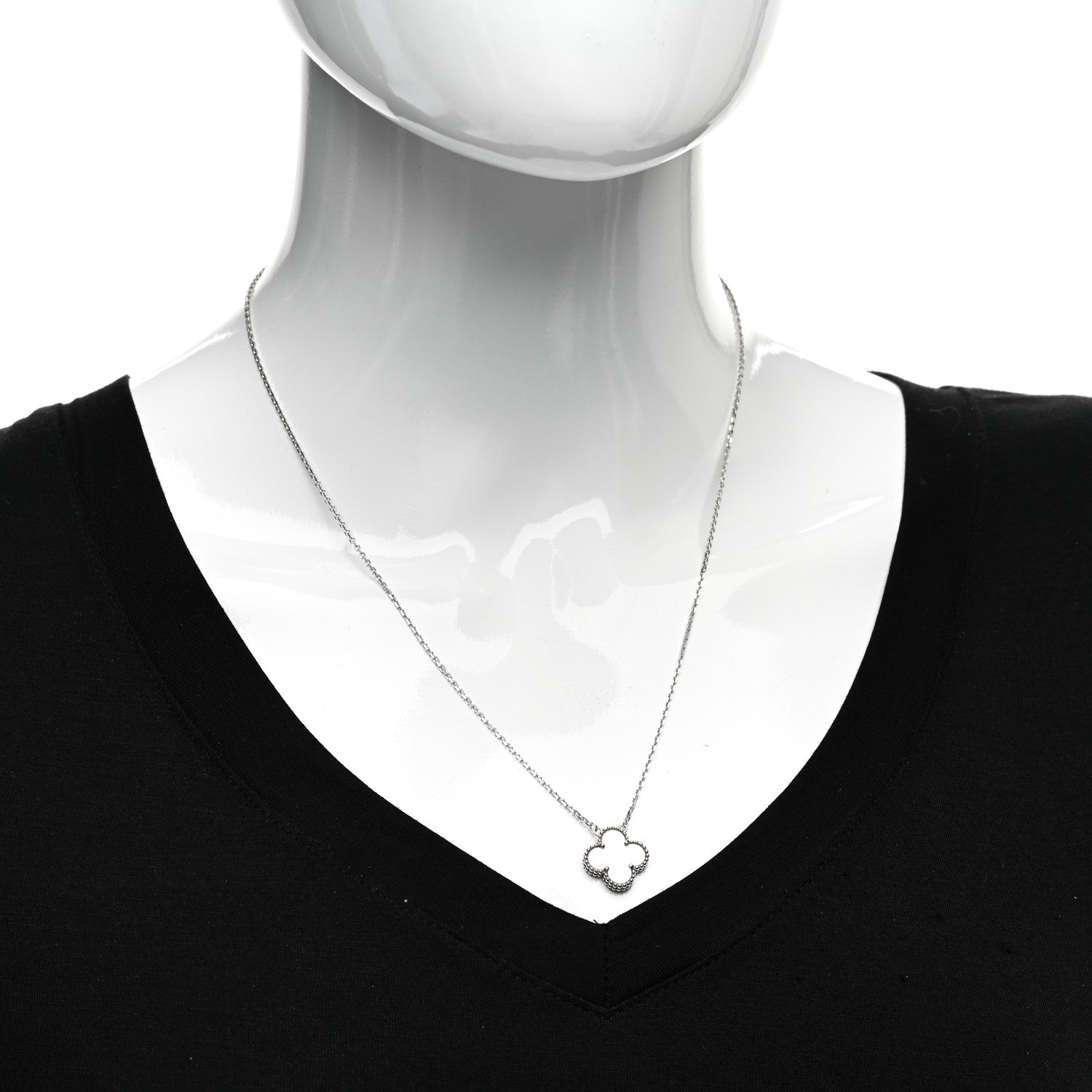 Van Cleef & Arpels 18K White Gold Mother Of Pearl Vintage Alhambra Pendant Necklace 2 of 6