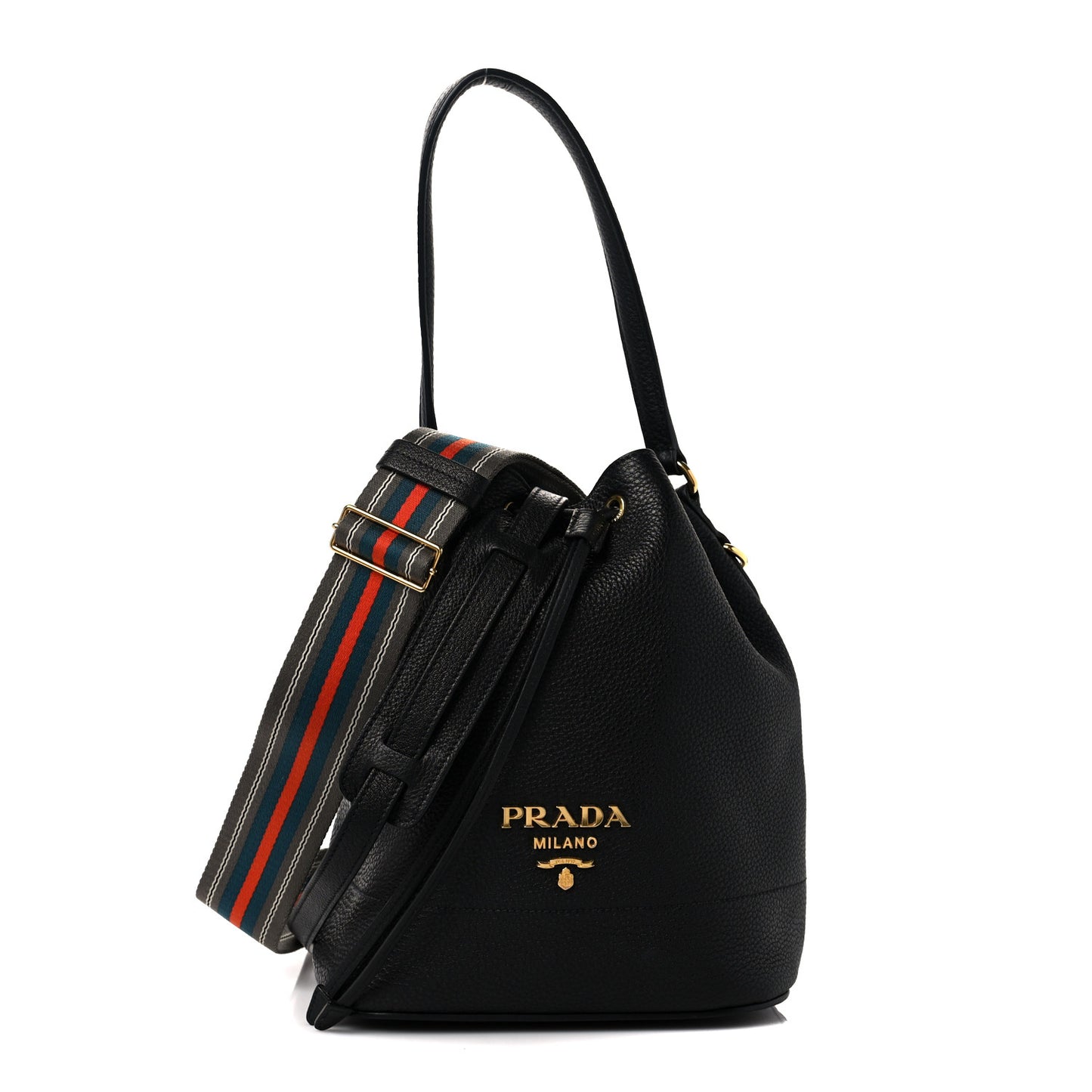 Vitello Daino Drawstring Bucket Black