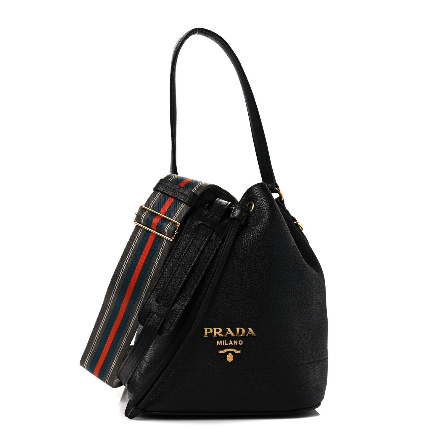 Prada Vitello Daino Drawstring Bucket Black 1 of 8