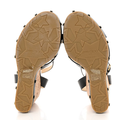 Jimmy Choo Calfskin Drya 120 Cork Wedge Sandals 38.5 Black Dark Brown 5 of 8