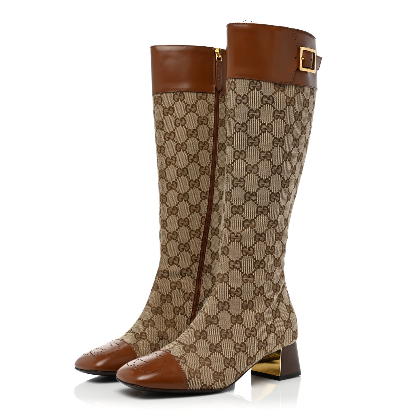 Monogram Cordovan Lux GG Knee High Boots 36 Beige Cuir