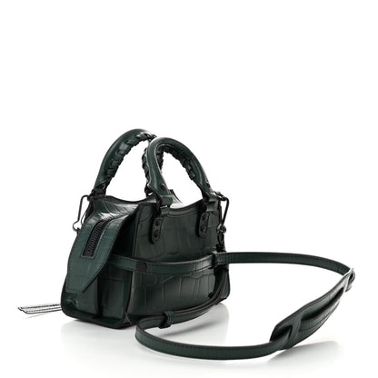 Balenciaga Semi Shiny Calfskin Crocodile Embossed Neo Classic Black Hardware Nano City Crossbody Forest Green 3 of 9