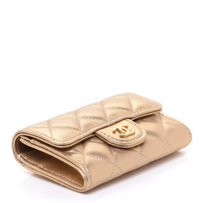 Chanel Metallic Lambskin Quilted Flap Card Holder Wallet Gold 4 of 9