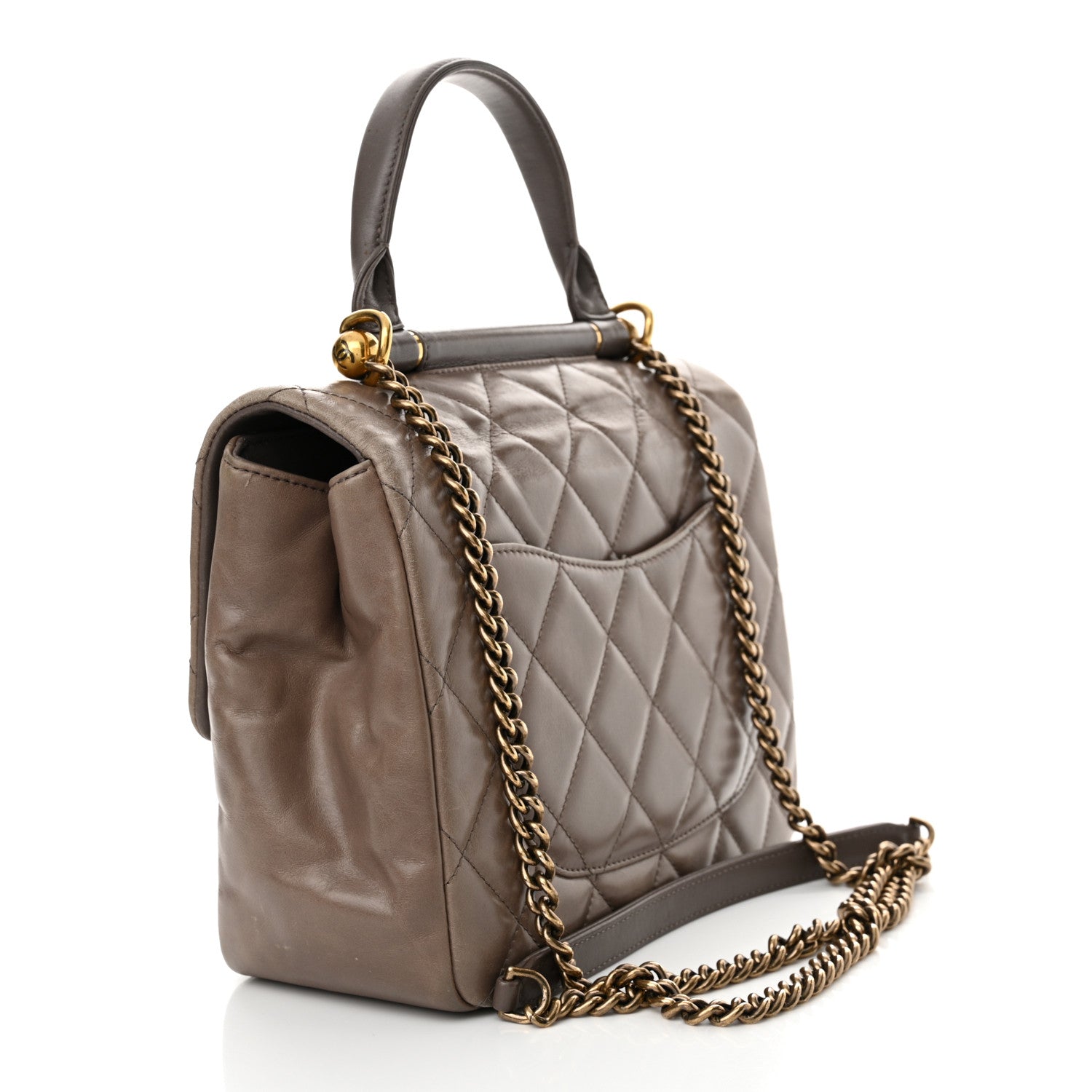 Chanel Glazed Calfskin Quilted Medium Gold Bar Top Handle Flap Dark Grey 3 of 20