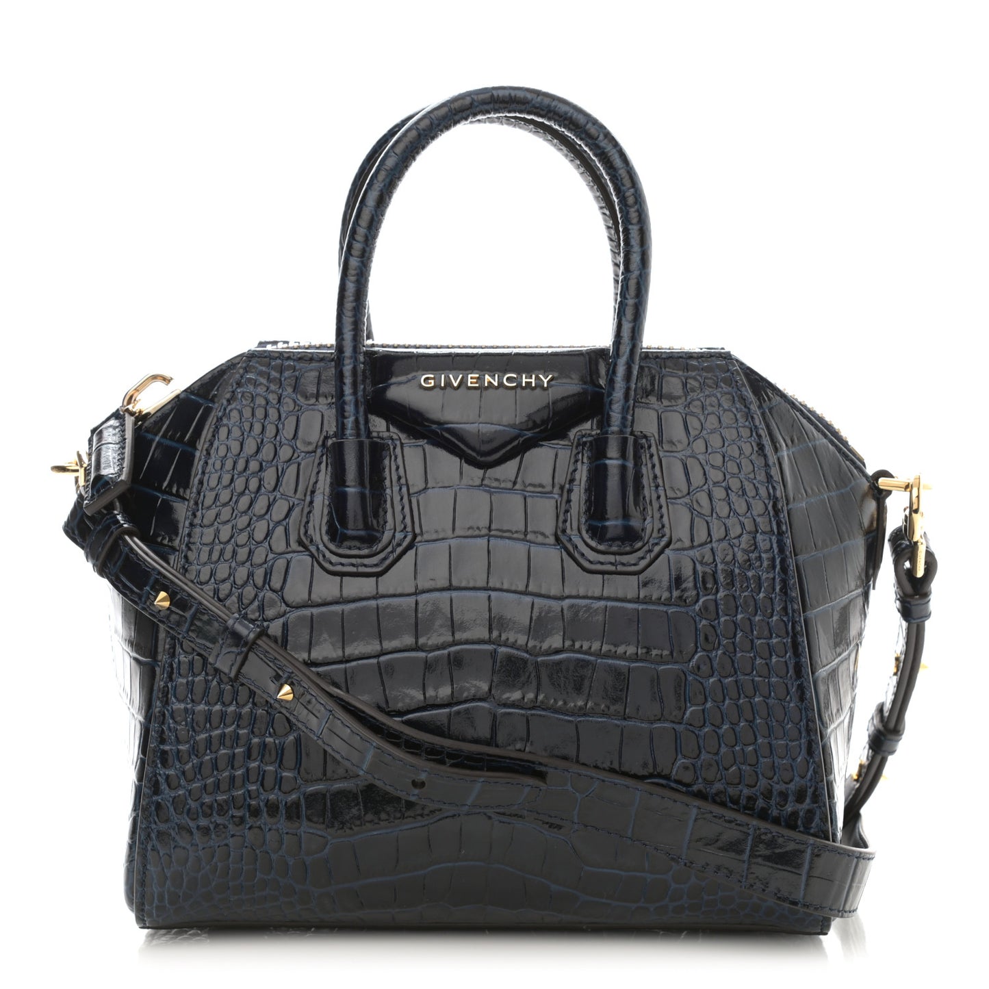 Calfskin Crocodile Embossed Mini Antigona Deep Blue