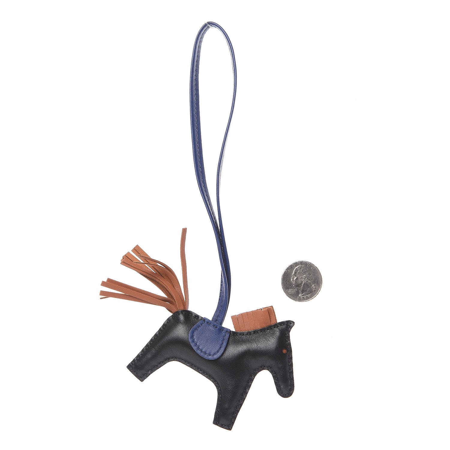 Hermes Milo Lambskin Grigri Rodeo Horse Bag Charm PM Black Bleu Saphir Gold 2 of 4