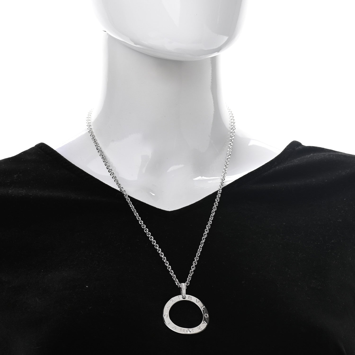 Bulgari 18K White Gold Diamond BVLGARI BVLGARI Circle Pendant Necklace 2 of 8
