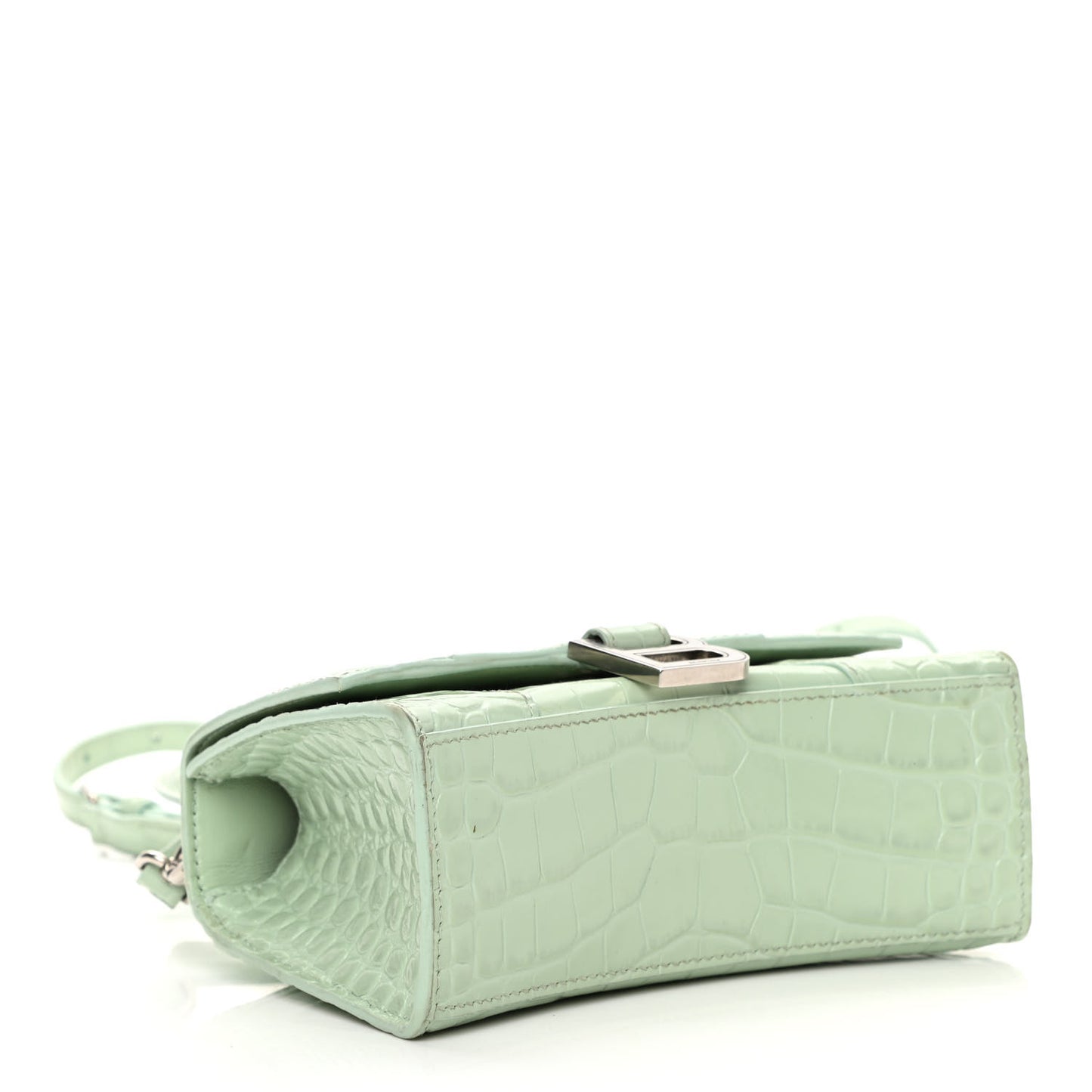 Shiny Calfskin Crocodile Embossed Hourglass Top Handle Bag XS Light Green