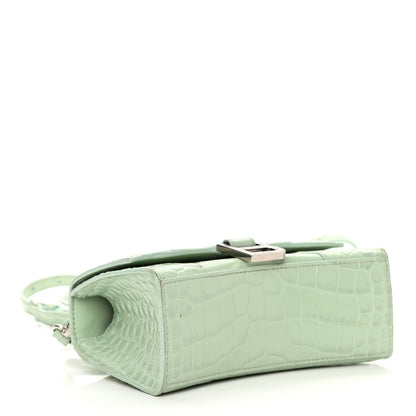 Balenciaga Shiny Calfskin Crocodile Embossed Hourglass Top Handle Bag XS Light Green 4 of 20