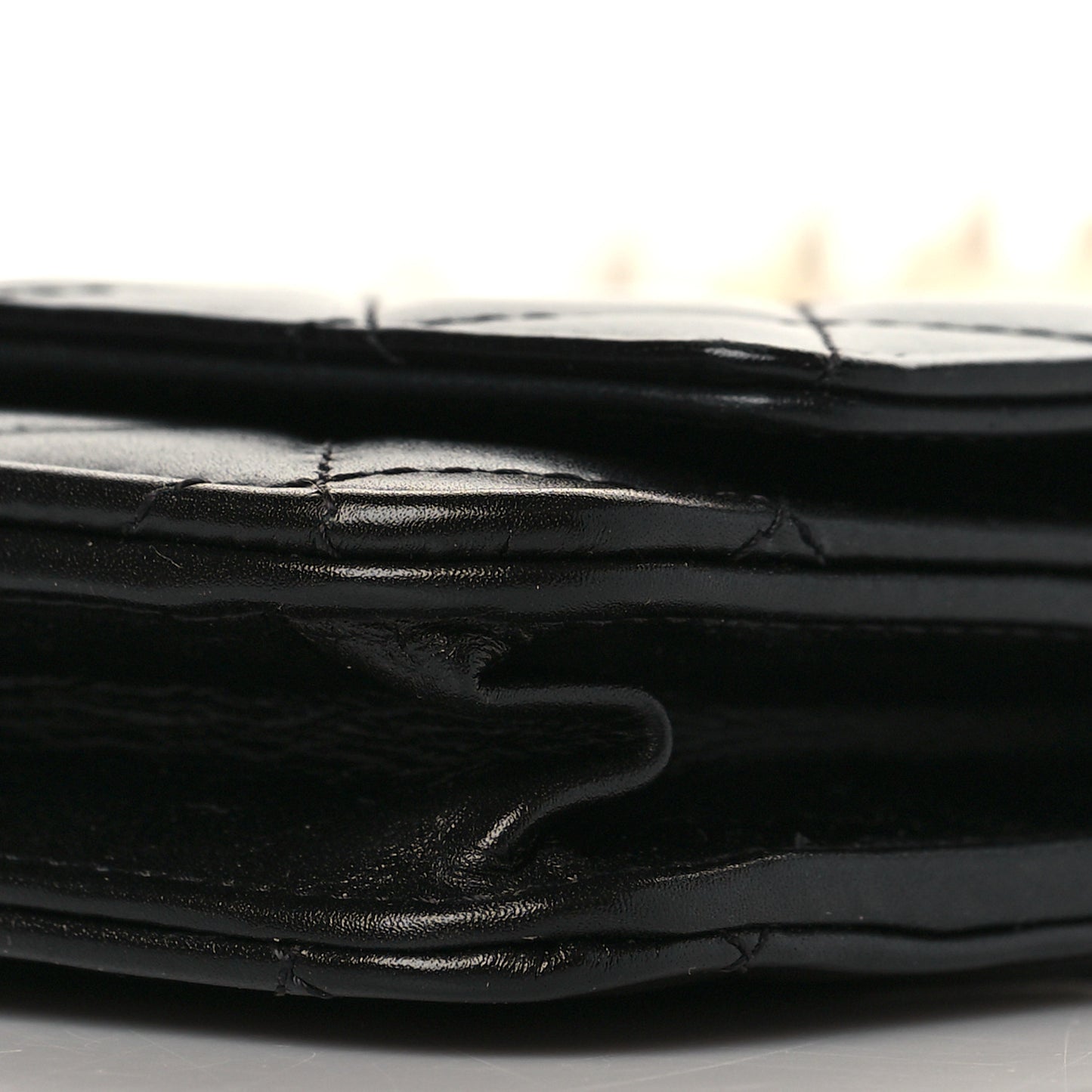 Lambskin Quilted Pearl Wallet On Chain WOC Black