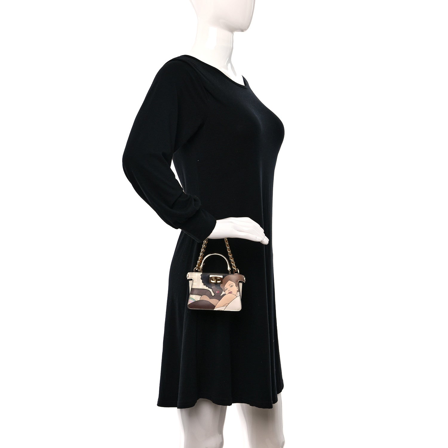 Fendi Glazed Fabric FF Bikini Girls Inlay Nano Peekaboo Maxi Handle Satchel Bianco Perla Multicolor 2 of 9