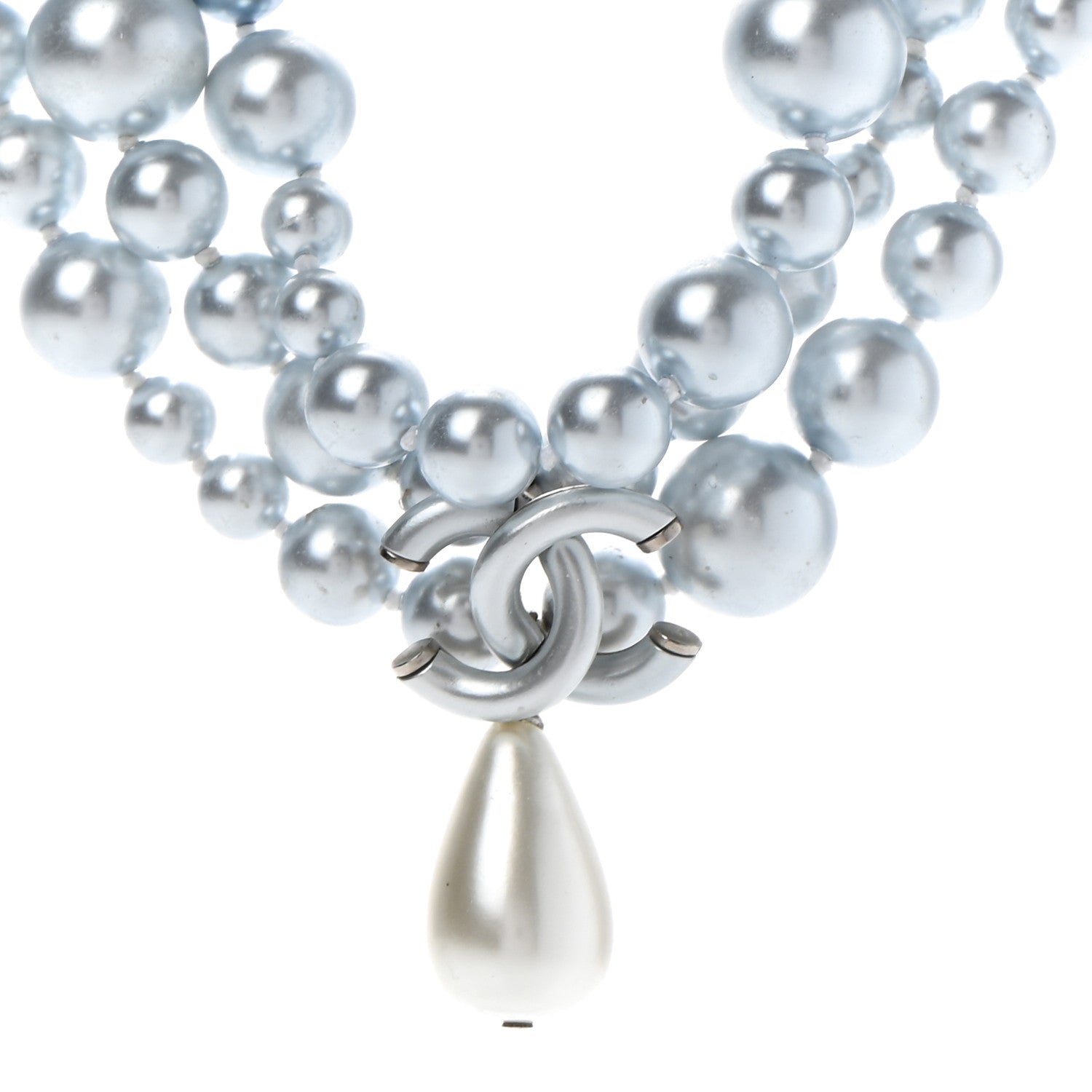 Chanel Pearl Beaded CC Multi Strand Choker Necklace Blue Silver 5 of 7