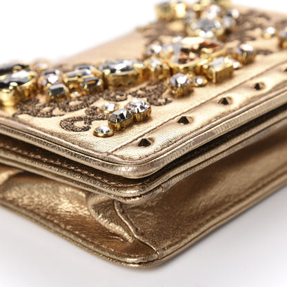 MCM Metallic Calfskin Swarovski Crystal Romantic Chandelier Crossbody Clutch Gold 6 of 12
