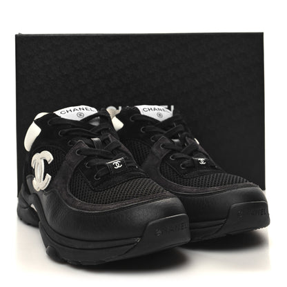 Chanel Mesh Suede Grained Calfskin Womens CC Sneakers 40.5 Black White 10 of 10
