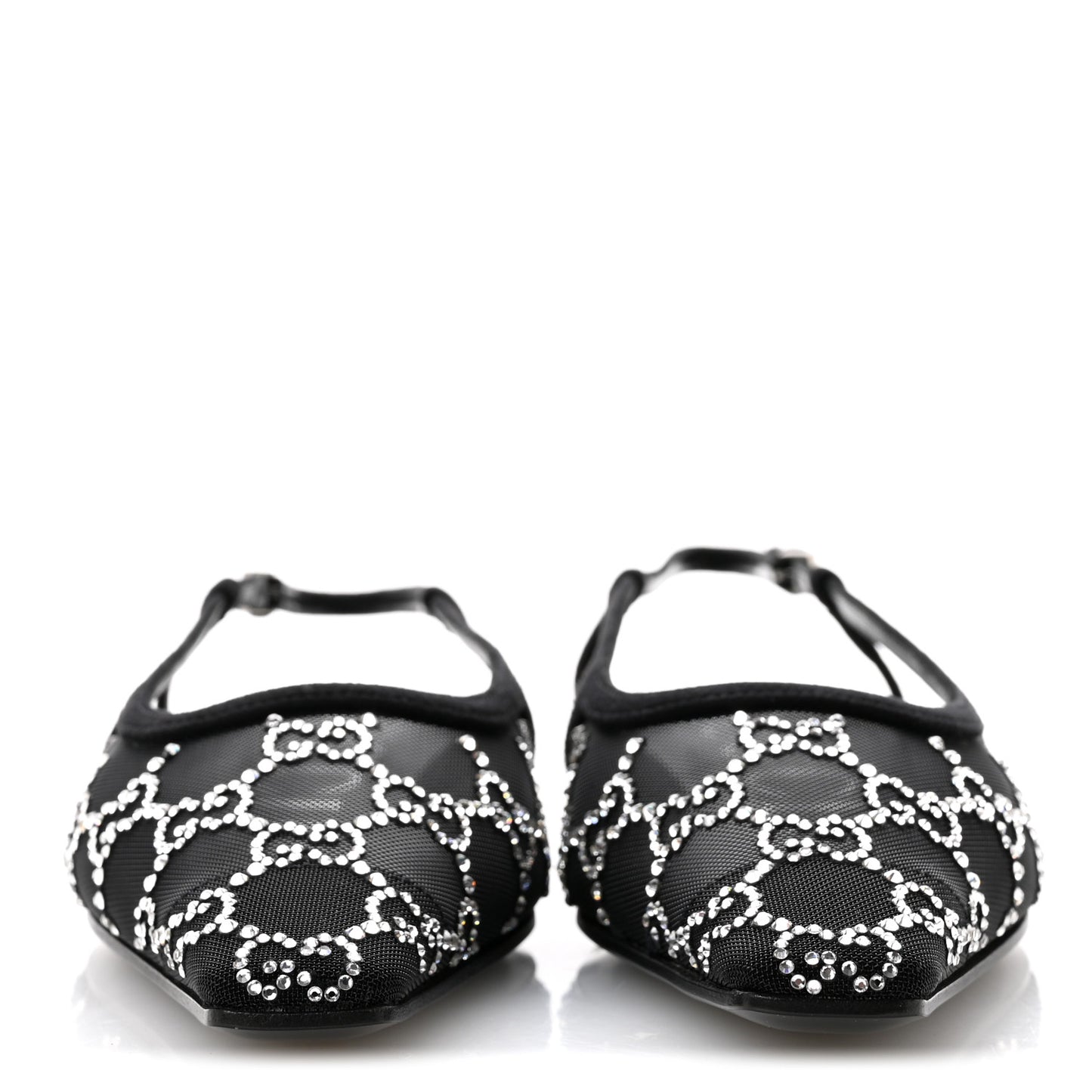 Tela Retino Kid Scamosciato Crystal GG Monogram Square Demi Ballet Flats 36.5 Black