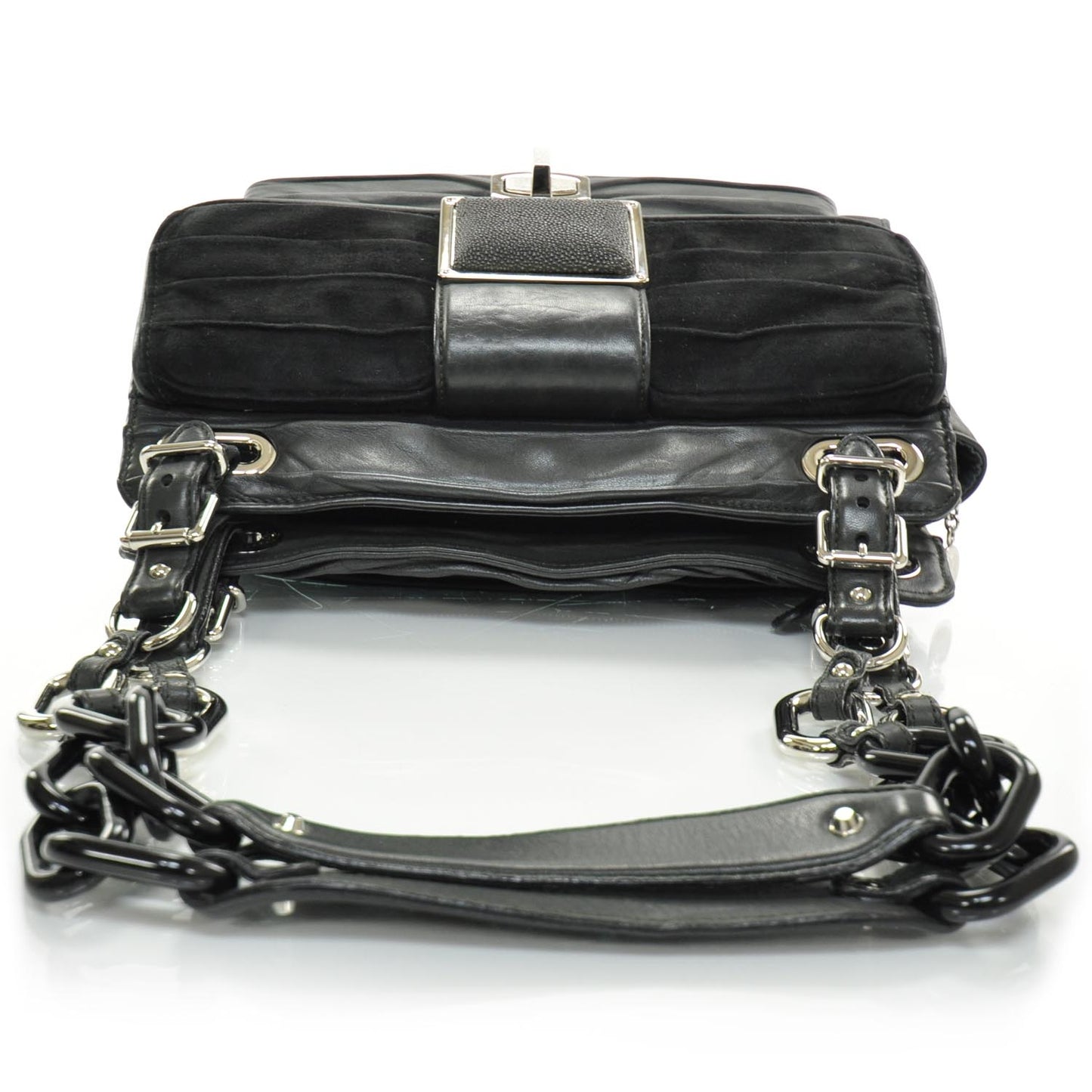 Leather Suede Stingray Cherche Midi Chain Link Bag Black