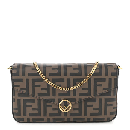 Fendi Vitello Soft F is Fendi Bi-Color FF 1974 Embossed Envelope Wallet On Chain with Pouches Maya Black 1 of 10