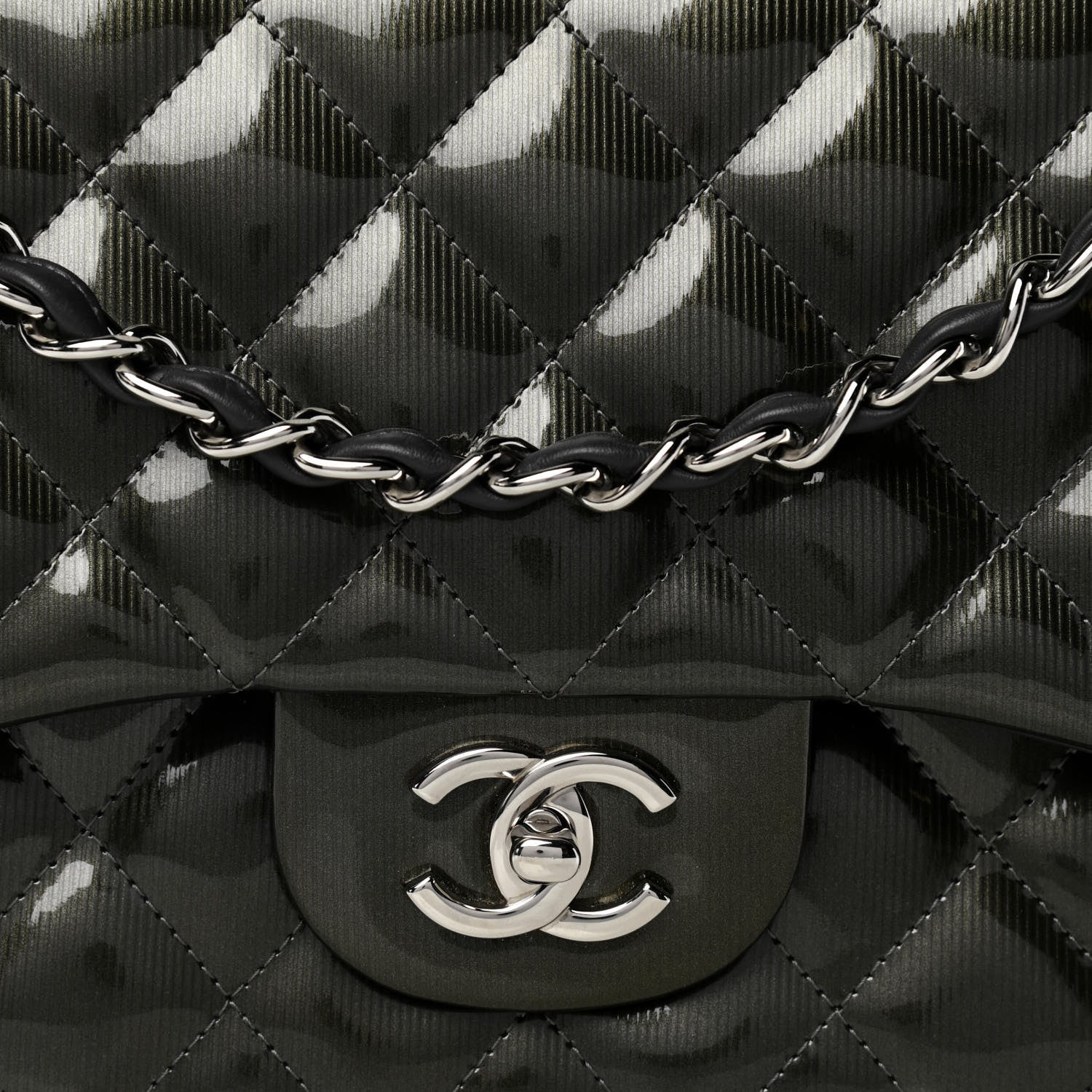 Chanel Striated Patent Quilted Jumbo Double Flap Green 8 of 11