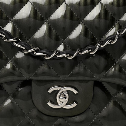Chanel Striated Patent Quilted Jumbo Double Flap Green 8 of 11