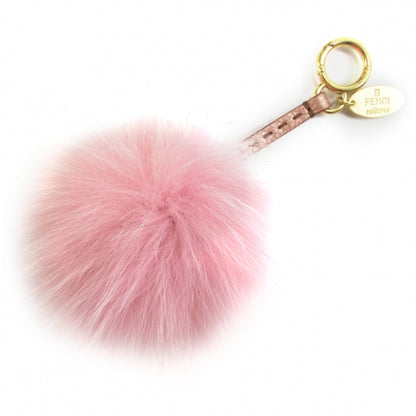 Fendi Fox Fur Calfskin Romano Selleria Pom Pom Bag Charm Pink 1 of 4