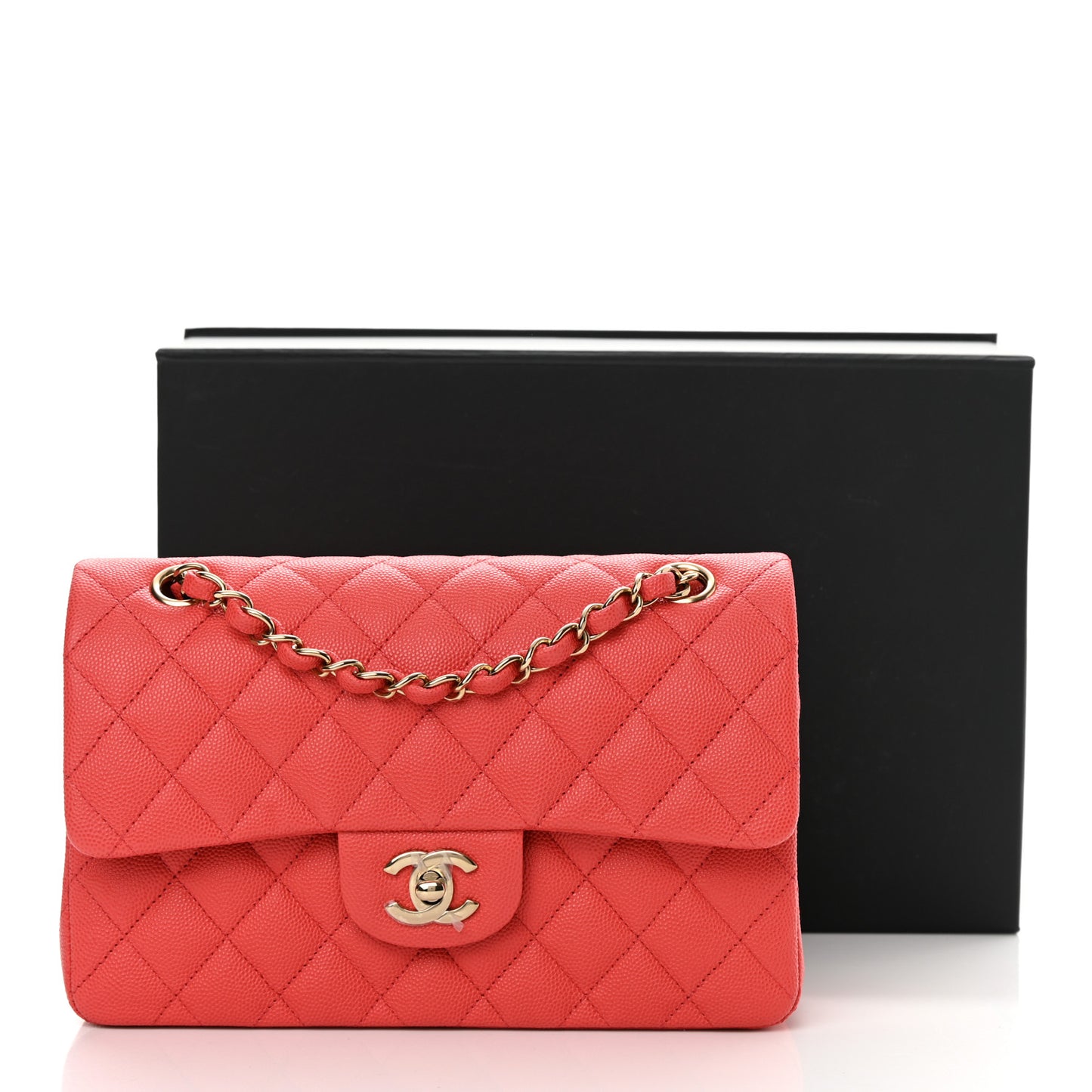 Caviar Quilted Small Double Flap Red