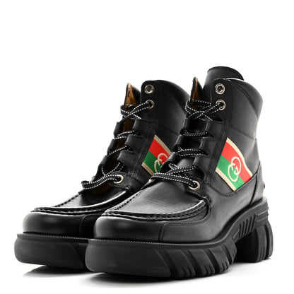 Gucci Quebec Calfskin Web Womens Interlocking G Lace Up Combat Boots 35 40 Black Mystic White Green Red 3 of 10