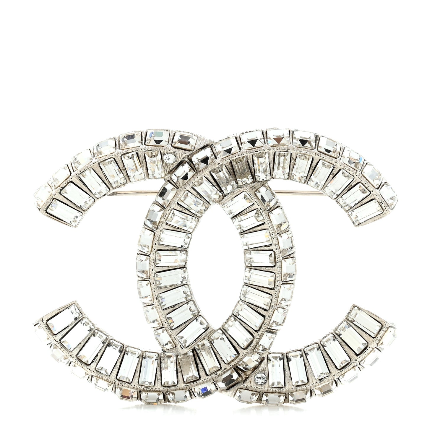 Baguette Crystal CC Brooch Silver